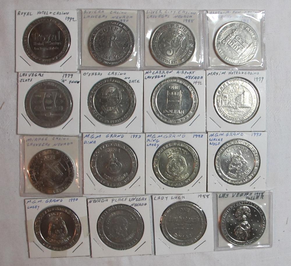 16 VINTAGE NEVADA GAMING TOKENS LAS VEGAS MGM MCCARRAN...
