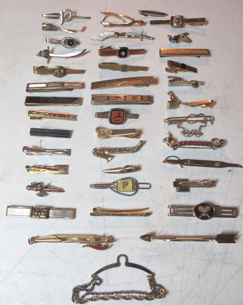40 PC MENS JEWELRY TIE TACK BAR CLASP SOWRDS MASONIC DECO TENNIS SWANK ANSON ETC