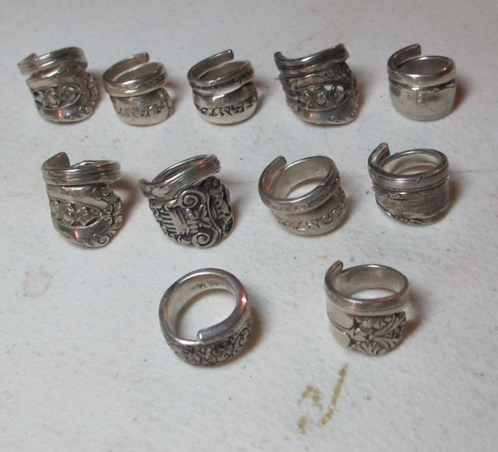11 SMALL FANCY STERLING SILVER SPOON RINGS SIZE 5 5.5 6