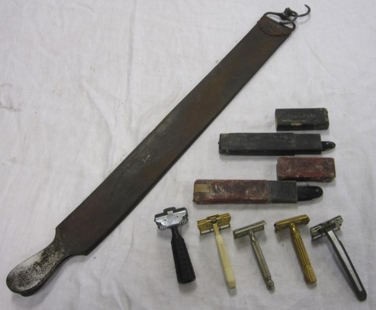 VINTAGE SHAVING LOT STRAIGHT RAZORS STROP SAFETY RAZORS