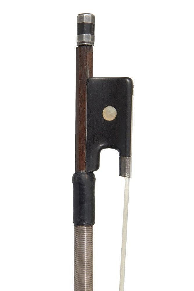 A SILVER-MOUNTED VIOLIN BOW CIRCLE OF NICOLAS MALINE (Mirecourt, b 1822; d 1877)