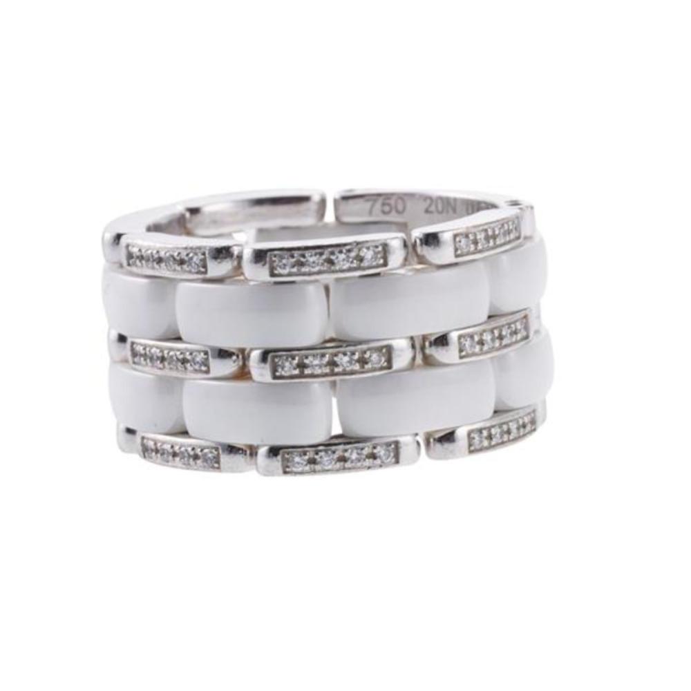 Chanel 18k Gold Diamond Ceramic Ultra Link Band Ring Sz 55