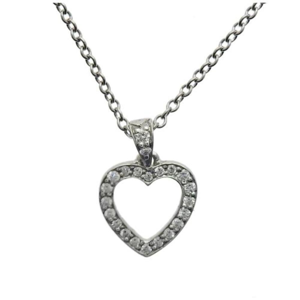 Tiffany & Co Metro Platinum Diamond Open Heart Pendant Necklace