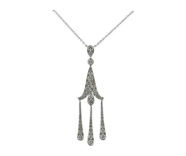 Tiffany & Co Platinum Diamond Drop Pendant Necklace