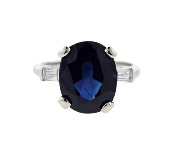GIA 7.41ct Natural Sapphire Platinum Diamond Ring
