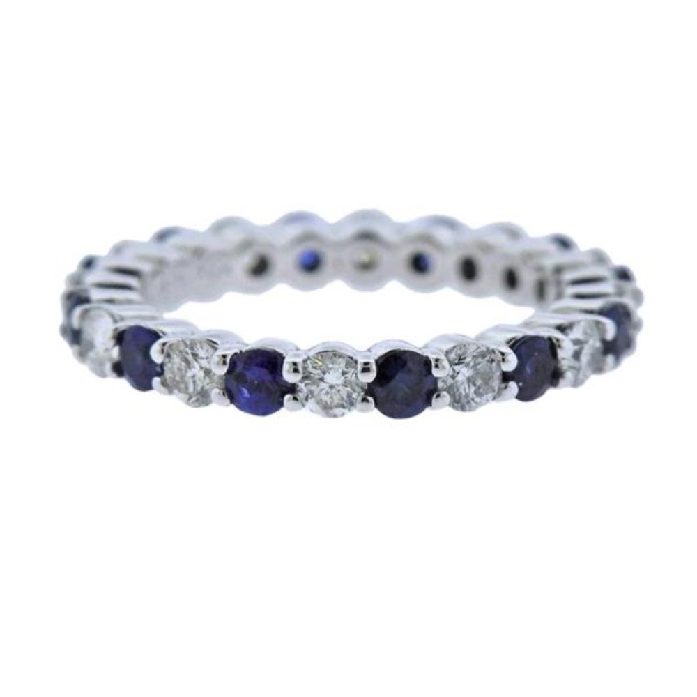 14K Gold Diamond Sapphire Eternity Wedding Band Ring