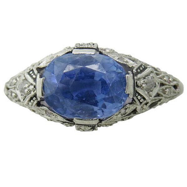 Natural No Heat Sapphire Diamond Platinum Ring