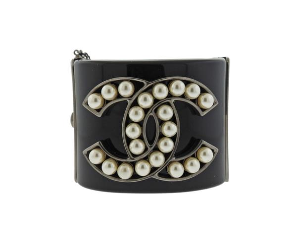 Chanel Pearl Wide Logo Cuff Bracelet