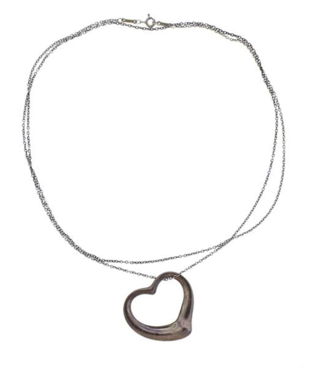 Tiffany & Co Peretti Silver Open Heart Pendant Necklace