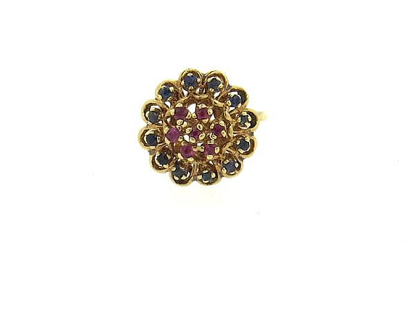 14k Gold Sapphire Ruby Cluster Ring