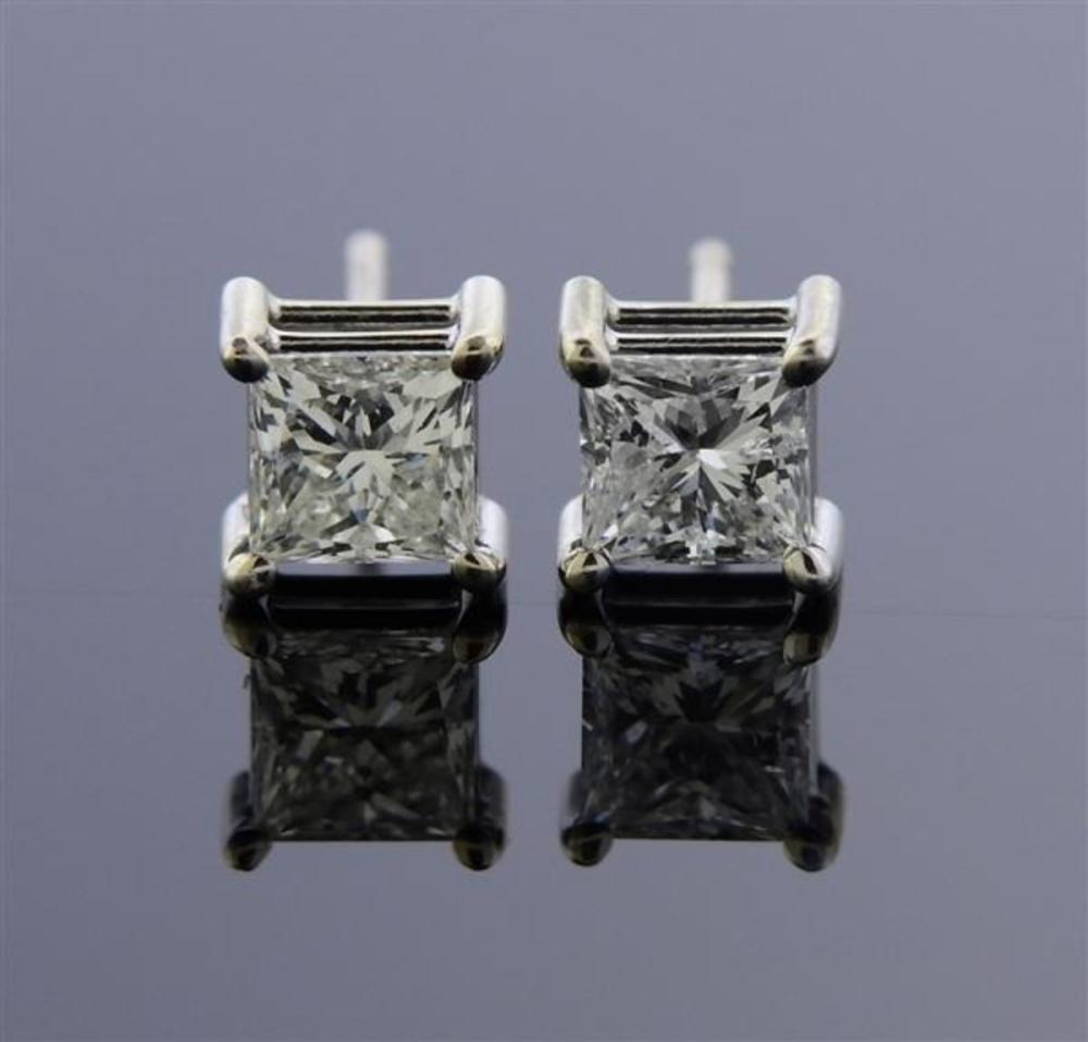 14K Gold Princess Cut Diamond Stud Earrings