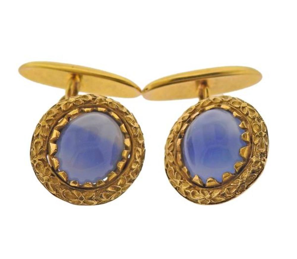 Art Nouveau 18K Gold Agate Cufflinks