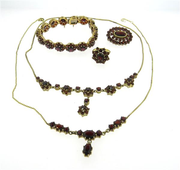 14k 10k Gold Bohemian Garnet Jewelry Lot