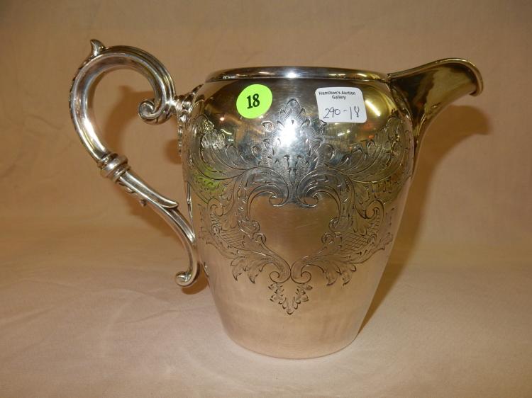 18) Lovely hand chased silver plated? pitcher / The Hardy trophy