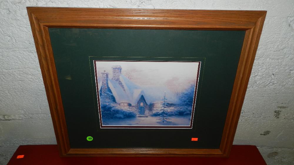 framed Thomas Kinkade cottage print