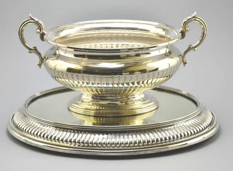 Silver Plate Elkington & Co Soup Tureen and Mirrored Serving Pedestal Tray