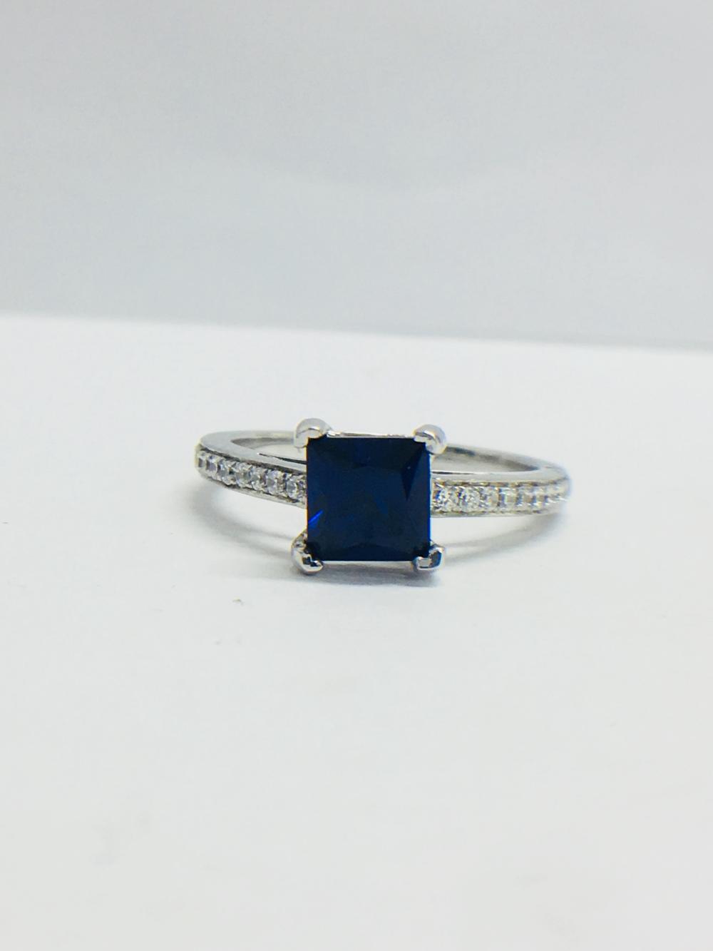 Platinum Sapphire Diamond Art Deco Style Solitaire Ring,