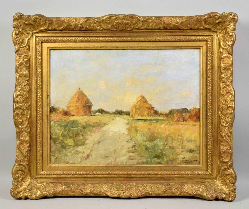 HENRI ADRIEN TANOUX (France, 1865-1923). Signed lower right and dated 1908. French landscape oil on canvas. Tanoux studied at the Academy of Fine Arts in Paris where he was a pupil of Bonnat. Image: 1