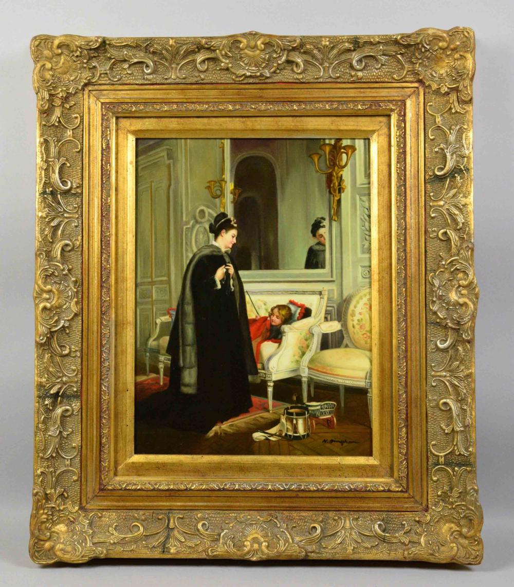 OIL ON PANEL OF MOTHER WITH YOUNG BOY. Signed indistinctly lower right. Image: 15.5''H x 11.5''W.
