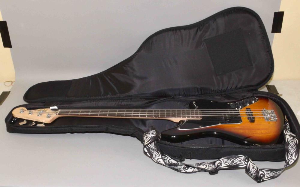 FENDER ''SQUIER'' JAGUAR BASS ELECTRIC GUITAR. 46''L x 13''W.
