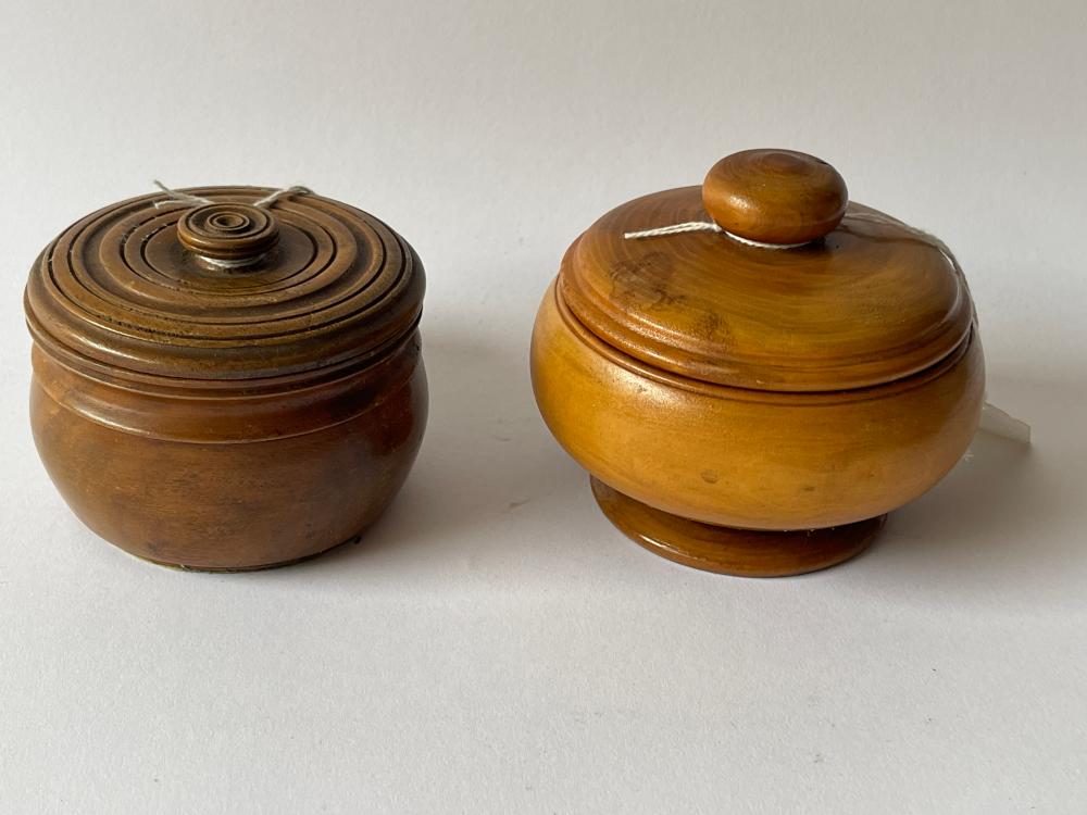 TWO COVERED TREEN ITEMS