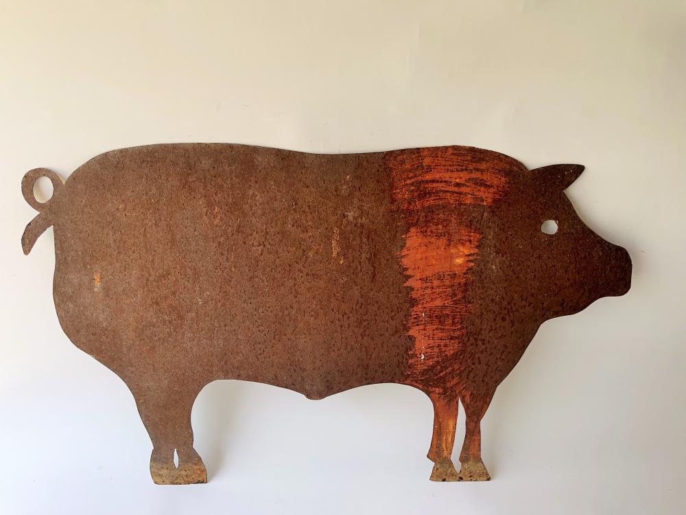 LARGE IRON PIG FARM TRADE SIG