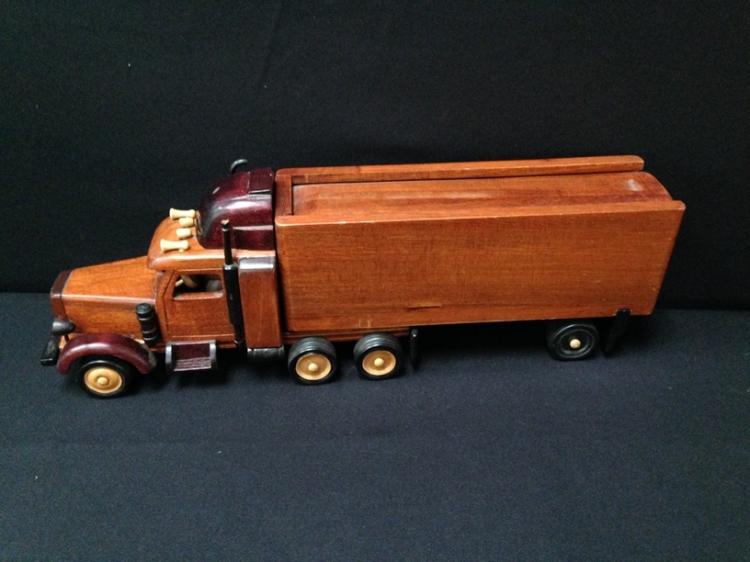 Vintage Wooden Toy Tractor Trailer Truck.