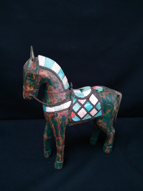 Hnadcrafted Wood & Stone Horse Sculpture