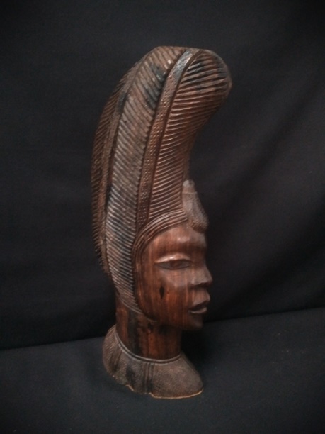 African Ebony Wood Carved Female Bust Sculpture.