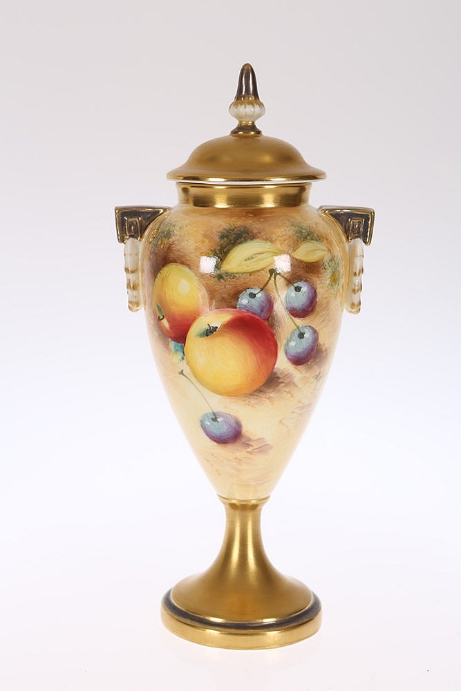 A Royal Worcester fruit painted porcelain vase and