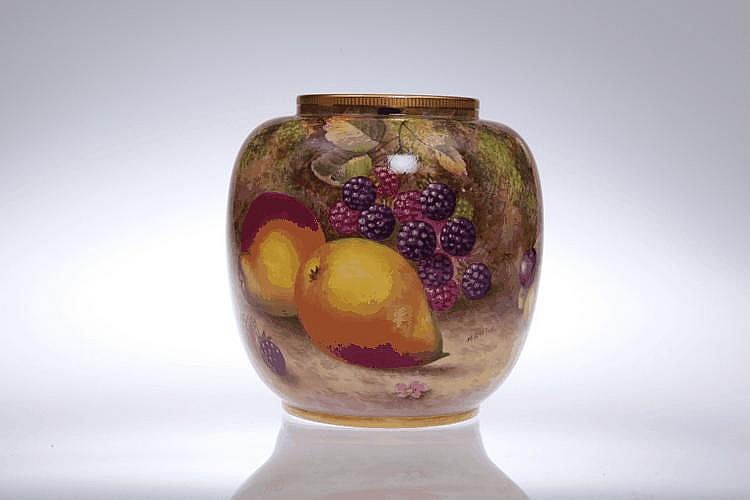 A ROYAL WORCESTER FRUIT PAINTED VASE, painted in