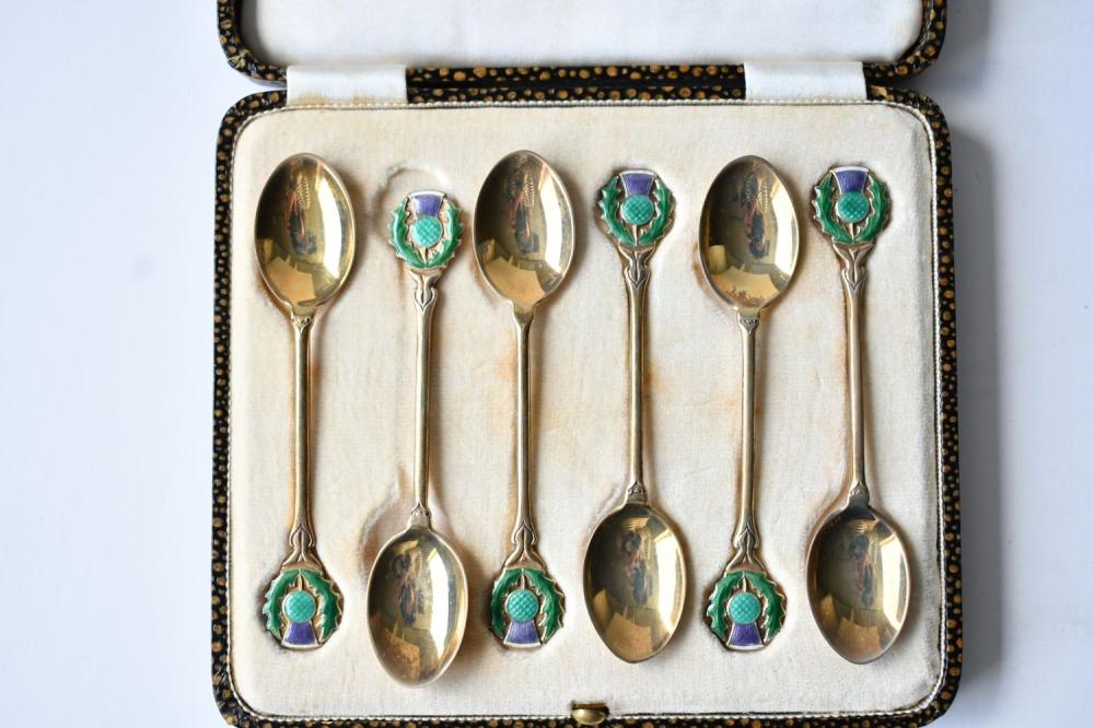 Set 6 Hallmarked Sterling Silver Coffee Spoons -gold...