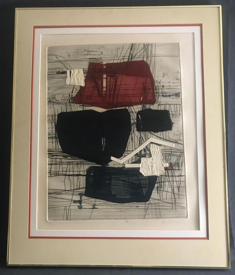 Mid Century Abstract Composition, Aquatint on Paper, Unknown Artist