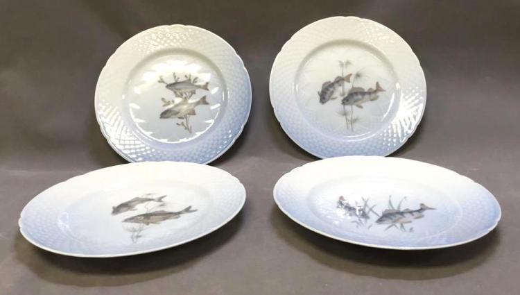 4 Danmark, Bing & Grondahl hand painted porcelain fish plates