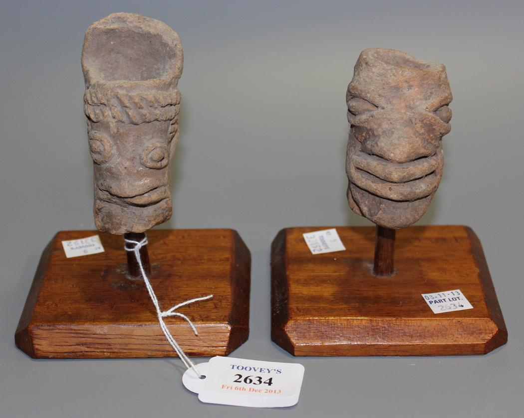 TWO AFRICAN TERRACOTTA ARCHAEOLOGICAL HEAD FRAGMENTS
