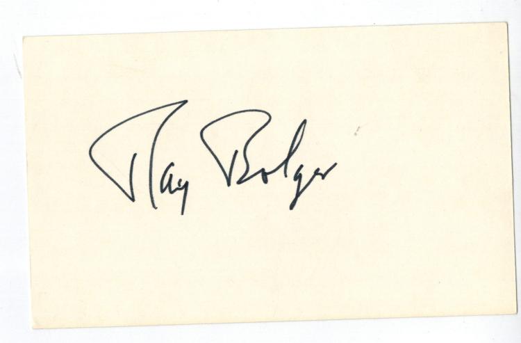 Ray Bolger Hand Signed Card...Scarecrow in Wizard of Oz.