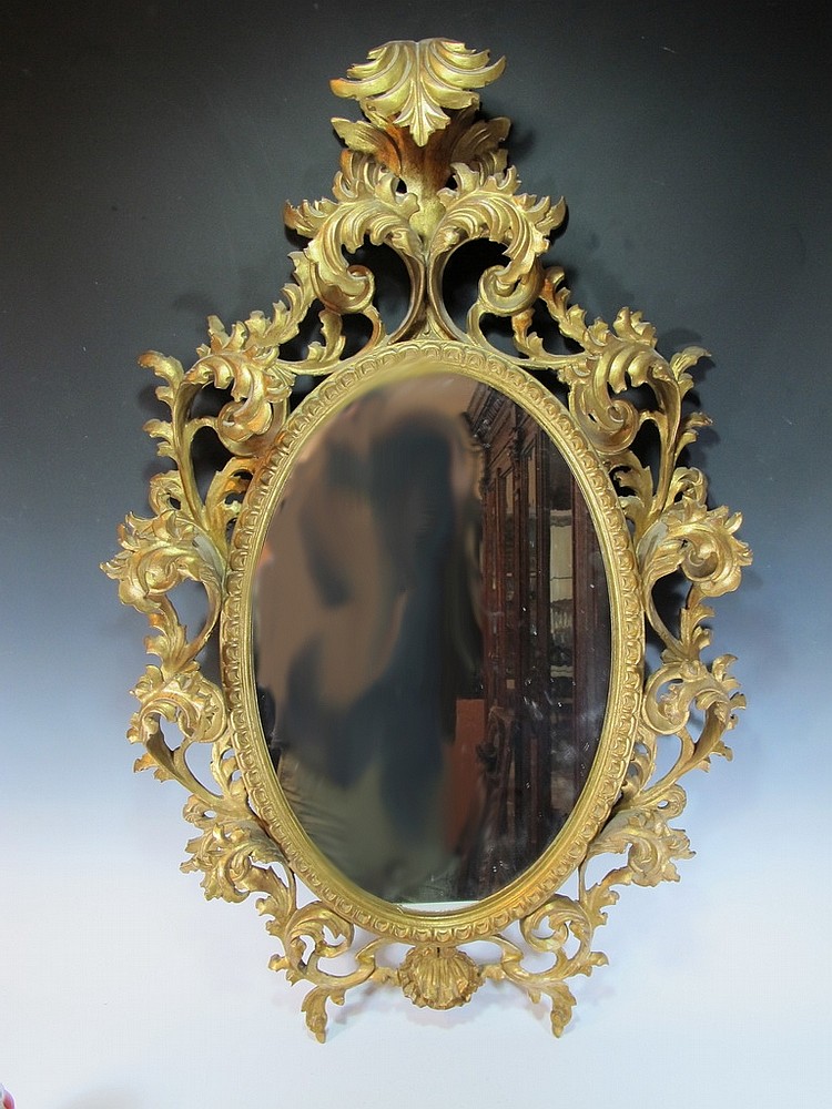 Antique French gilded & carved wood mirror