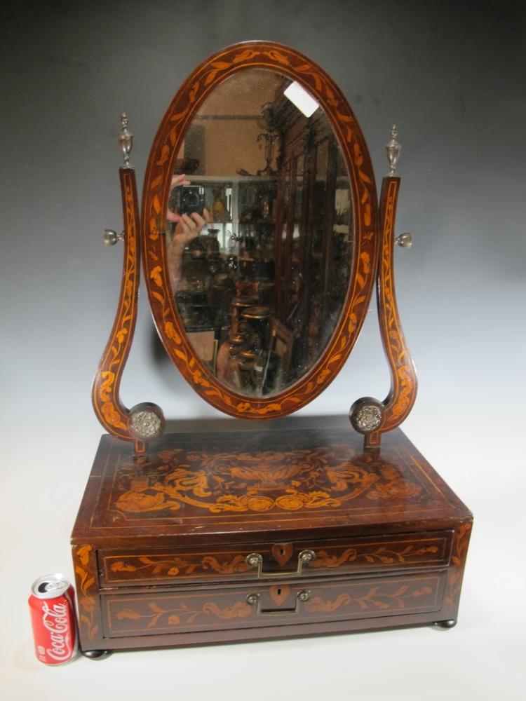 Antique Victorian inlaid wood vanity mirror