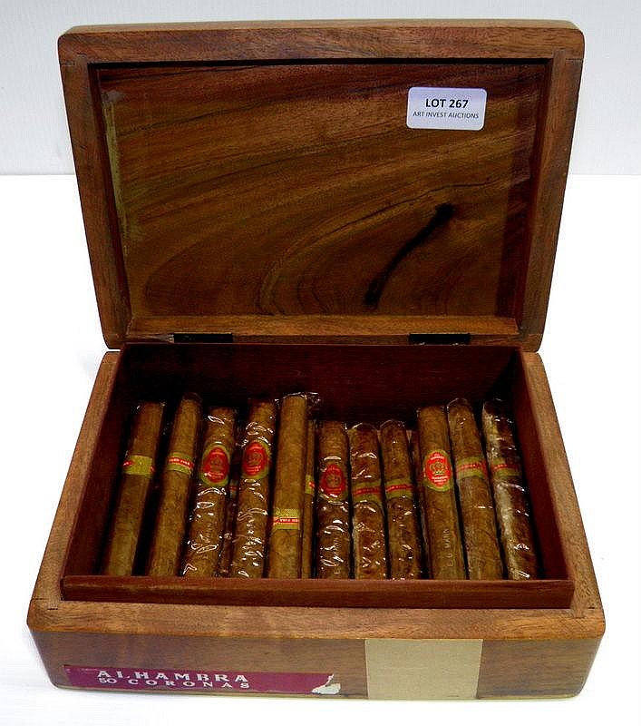 Vintage Walnut Cigar Box Containing 20 Alhambra Manila Corona Cigars