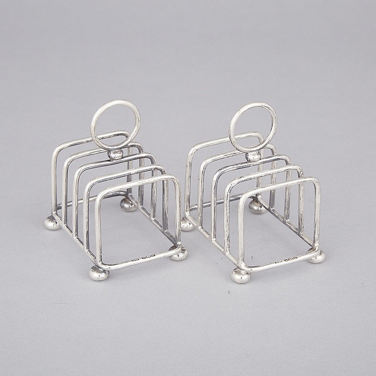 Pair of English Silver Five-Bar Toast Racks