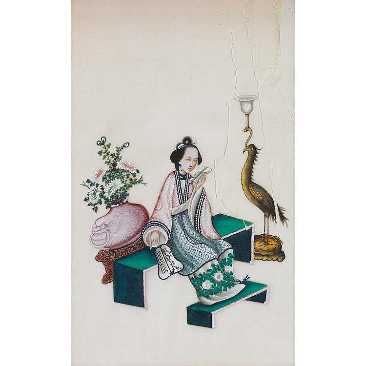 Three Chinese Export Pith Paper Paintings, 19th Century