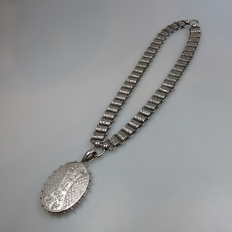 English Silver Locket And Chain