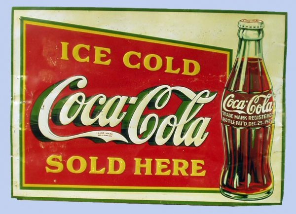 Coca-cola embossed tin advertising sign 1933