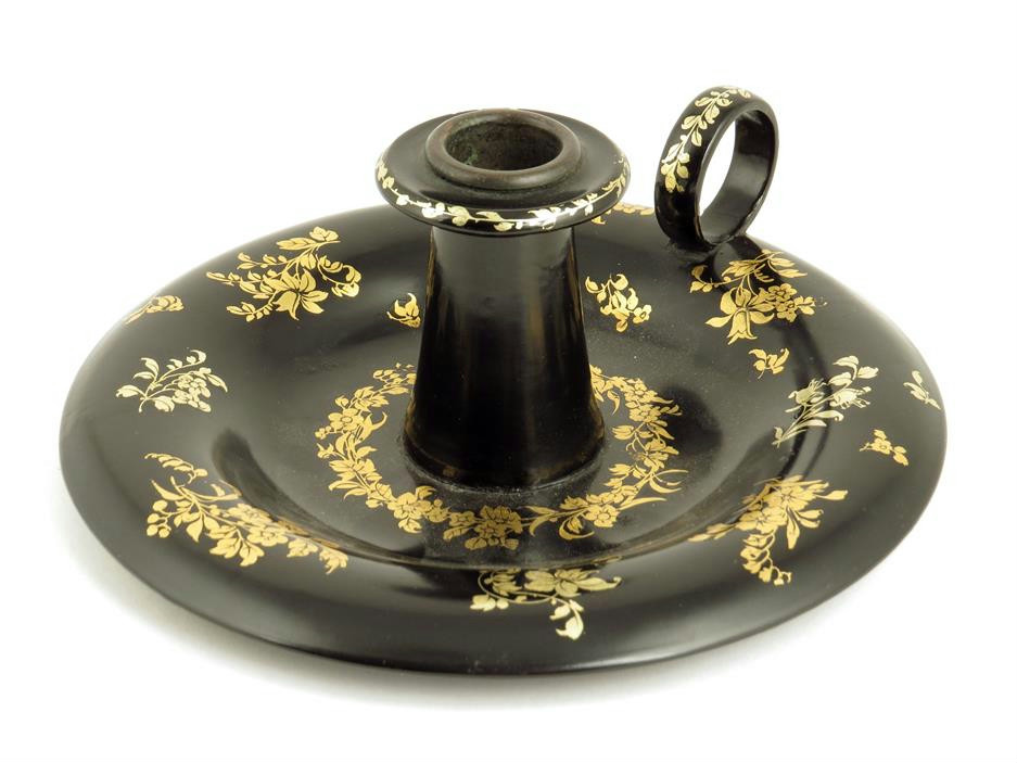 An early Victorian papier-mâché chamberstick by Jennens & Bettridge