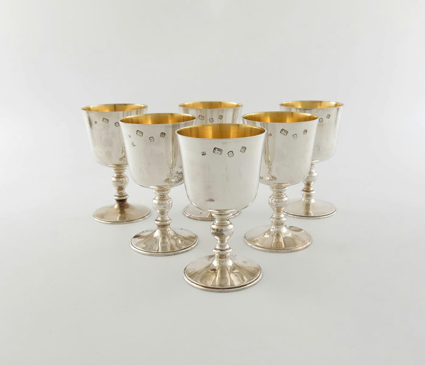 A set of six modern silver goblets