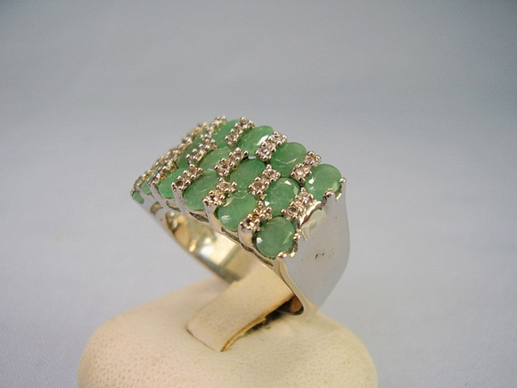 EMERALD - VIT TOPAZ RING 925 SILVER, signe…