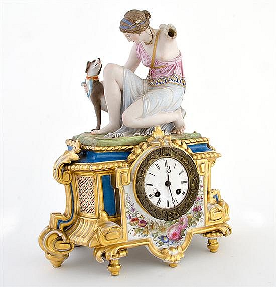 French porcelain mantel clock under dome, Japy Freres