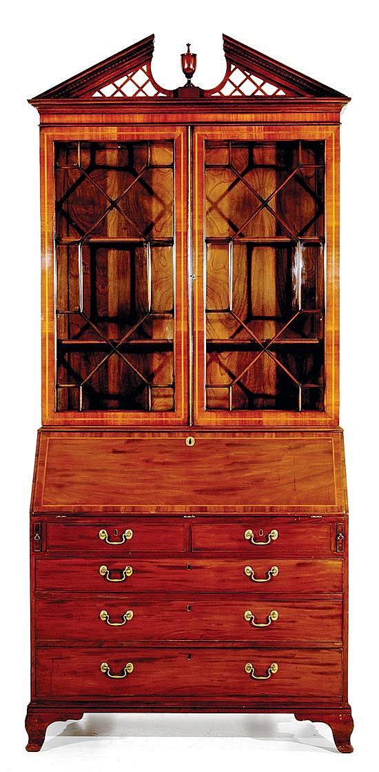 Georgian style inlaid mahogany bureau bookcase