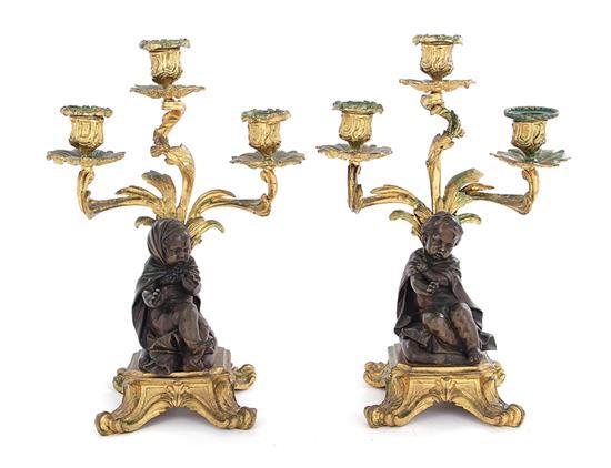 Pair Louis XVI style parcel-gilt bronze figural candelabra (2pcs)