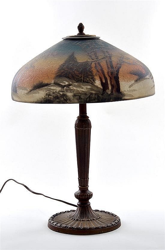 Pittsburgh reverse-painted table lamp